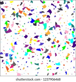 Confetti. Colorful confetti on white background. Holiday festive background. Suitable for postcard background, banner, poster, cover design.Vector.