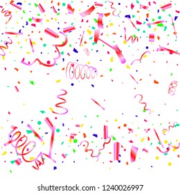 Confetti. Colorful confetti on white background. Festive festive background. Suitable for postcard background, banner, poster, cover design.