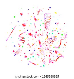Confetti. Colorful confetti on white background. Festive festive background. Suitable for postcard background, banner, poster, cover design.