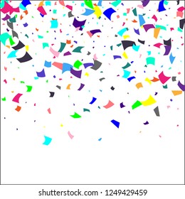 Confetti. Colorful confetti on white background. Holiday festive background. Suitable for postcard background, banner, poster, cover design.Vector.