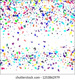 Confetti. Colorful confetti on white background. Holiday festive background. Suitable for postcard background, banner, poster, cover design.Vector.