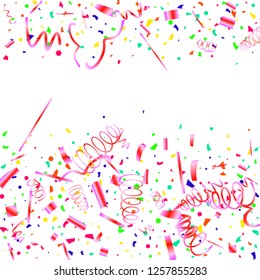 Confetti. Colorful confetti on white background. Festive festive background. Suitable for postcard background, banner, poster, cover design.