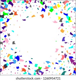 Confetti. Colorful confetti on white background. Holiday festive background. Suitable for postcard background, banner, poster, cover design.Vector.