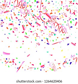 Confetti. Colorful confetti on white background. Festive festive background. Suitable for postcard background, banner, poster, cover design.