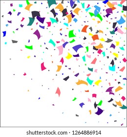 Confetti. Colorful confetti on white background. Holiday festive background. Suitable for postcard background, banner, poster, cover design.Vector.