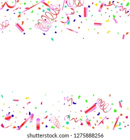 Confetti. Colorful confetti on white background. Festive festive background. Suitable for postcard background, banner, poster, cover design.