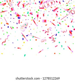 Confetti. Colorful confetti on white background. Festive festive background. Suitable for postcard background, banner, poster, cover design.