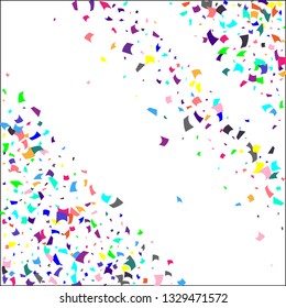 Confetti. Colorful confetti on white background. Holiday festive background. Suitable for postcard background, banner, poster, cover design.Vector.