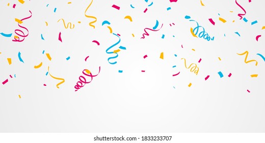 confetti and colorful ribbons. Celebration background
