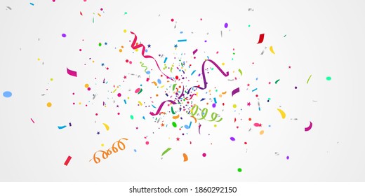 confetti and colorful ribbons. Celebration background