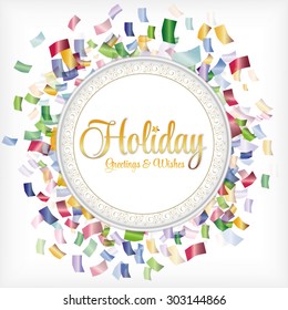 Confetti Colorful Vector on White Background with Beautiful Sign for Holiday or Wedding with Stripes