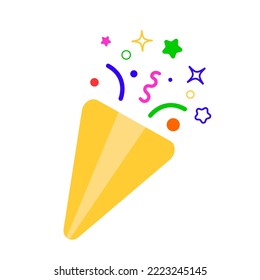 Confetti for congratulation Birthday Party, passing test. Party popper explosion. Vector illustration
