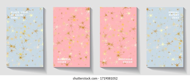 Confetti cover from gold stars. Abstract vector layout background set.  Shining Banners Set.  Vector illustration.