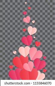 Confetti cover. Path with falling hearts shapes. Transparent background. Magic vector waves with particles isolated on black background. Sparkle hearts form stardust. Magical trail with hearts
