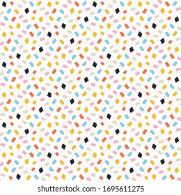 Confetti ditsy shape seamless vector background pattern. Stylized paper cut out matisse style texture. Kawaii modern retro 50's style decor swatch. Decorative bright flat color playful all over print