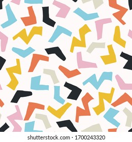 Confetti graviert nahtlose Vektorillustration-Hintergrundmuster. Stilpapierschnitt aus matschigem Stil. Modernes Retro-Dekor im Stil der 50er Jahre. Dekorative, helle, flache Farbe, die auf dem gesamten Druck wiedergegeben wird