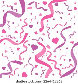 Confetti, explosion, firecracker, celebration. Cartoon style. Vector. Pink cute party papper. Party popper. Exploding festive popper with confetti. The element of celebrating a new year, birthday