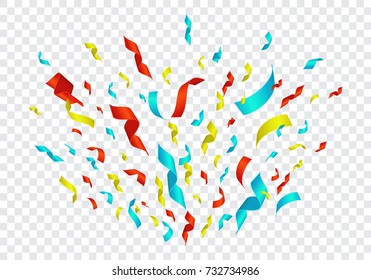 Confetti explosion isolated on a transparent background. Vector template for your holiday, party, festival, birthday.