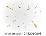 Confetti explosion on transparent background. Pieces of shiny gold paper flying and spreading. rotating ,simple design eps 10