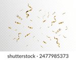 Confetti explosion on transparent background. Pieces of shiny gold paper flying and spreading. rotating ,colorful gold, ,simple design eps 10