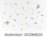 Confetti explosion on transparent background. Pieces of shiny gold paper flying and spreading. rotating ,colorful gold, full effect,simple design eps 10