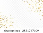 Confetti explosion on transparent background. Falling gold confetti seamless background. Holiday confetti element.