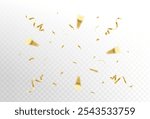 Confetti explosion on transparent background. Pieces of shiny gold paper flying and spreading. rotating ,colorful gold, ,simple design ,zoom effect ,eps 10