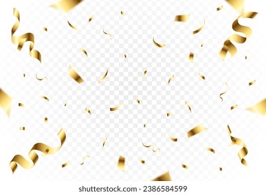 Confetti explosion on transparent background. Shiny golden paper pieces that fly and spread. bright and mesmerizing. simple. vector