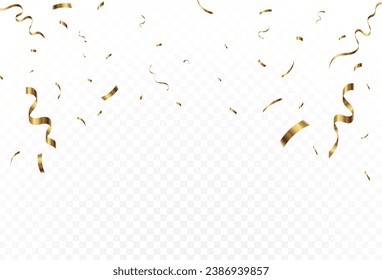 Konfetti-Explosion auf transparentem Hintergrund. Stücke glänzender Goldpapiere, die fliegen und verbreiten. nach unten. Vektorgrafik