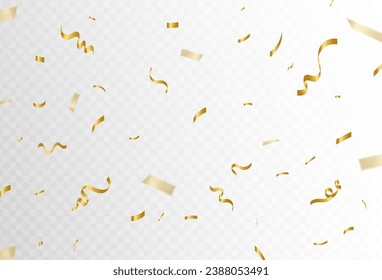 Confetti explosion on transparent background. Shiny golden paper pieces flying and spreading. for your events and business. vector illustration