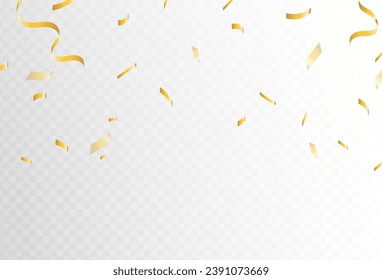 Confetti explosion on transparent background. Shiny golden paper pieces flying and spreading. blur. vector illustration