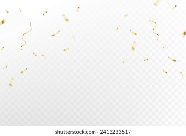 Confetti explosion on transparent background. Shiny gold paper cutouts