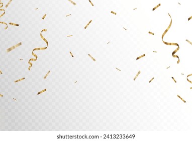 Confetti explosion on transparent background. Pieces of shiny gold paper. small and thick. Vector illustration