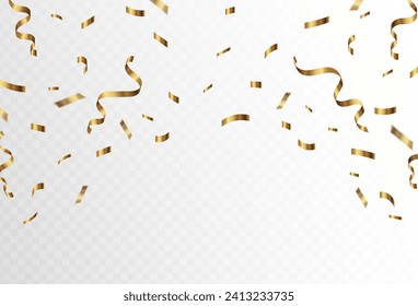  Confetti explosion on transparent background. Shiny gold paper cutouts. scattered and tight ,blur. Vector illustration