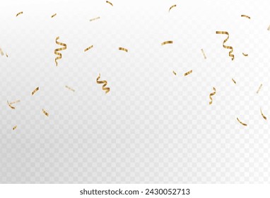 Confetti explosion on transparent background. Shiny gold paper cutouts that fly and spread.Small ,pattern. Vector ,eps10