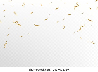 Confetti explosion on transparent background. Pieces of shiny gold . Vector,eps10