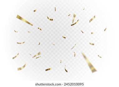 Confetti explosion on transparent background. Pieces of shiny gold paper flying and spreading. rotating ,simple design eps 10