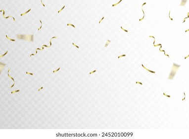 Confetti explosion on transparent background. Pieces of shiny gold paper flying and spreading. rotating. vector illustration, eps 10
