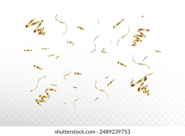 Confetti explosion on transparent background. Pieces of shiny gold paper flying and spreading.Simple design. Eps 10