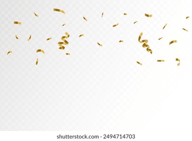 Confetti explosion on transparent background. Pieces of shiny gold paper flying and spreading. rotating. vector i.eps 10