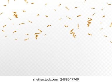 Confetti explosion on transparent background. Pieces of shiny gold paper flying and spreading. rotating ,trendy.simple design.eps 10