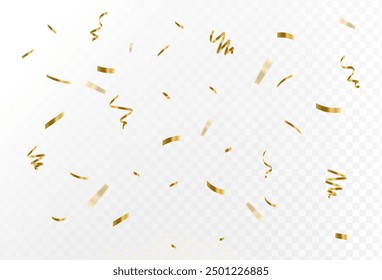 Confetti explosion on transparent background. Pieces of shiny gold paper flying and spreading. rotating ,colorful gold,small and smooth,simple design eps 10