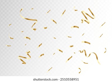 Confetti explosion on transparent background. Pieces of shiny gold paper flying and spreading. rotating ,colorful gold,trendy ,simple design eps 10