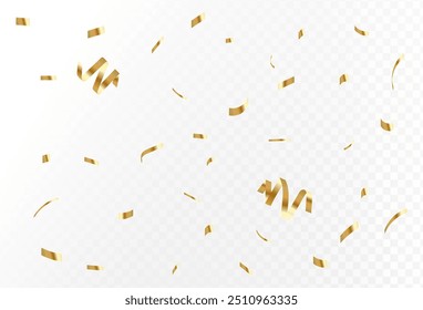 Explosão de confete no plano de fundo transparente. Pedaços de papel dourado brilhante voando e espalhando. girando, ouro colorido, moderno, premium, design simples eps 10