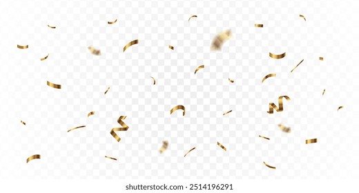 Confetti explosion on transparent background. Pieces of shiny gold paper flying and spreading. rotating ,colorful gold, blurred,simple design eps 10