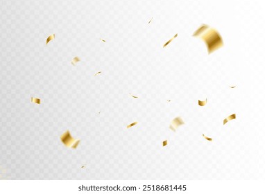 Confetti explosion on a transparent background. Shiny shiny golden paper pieces fly and spread around. soft mode, vector illustration	