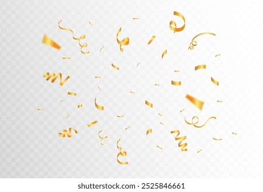 Confetti explosion on transparent background. Pieces of shiny gold paper flying and spreading. rotating .zoom effect. Eps 10