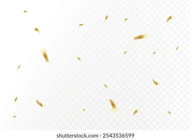 Explosão de confete no plano de fundo transparente. Peças de papel dourado brilhante voando e espalhando. pequeno. simples. ilustração vetorial