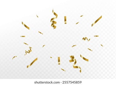Confetti explosion on transparent background. Pieces of shiny gold paper flying and spreading. rotating ,simple design,zoom effect,eps 10