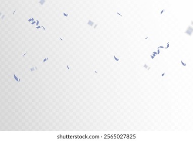Confetti explosion on a transparent background. Shiny shiny soft blue paper pieces fly and spread around. vector illustration	
